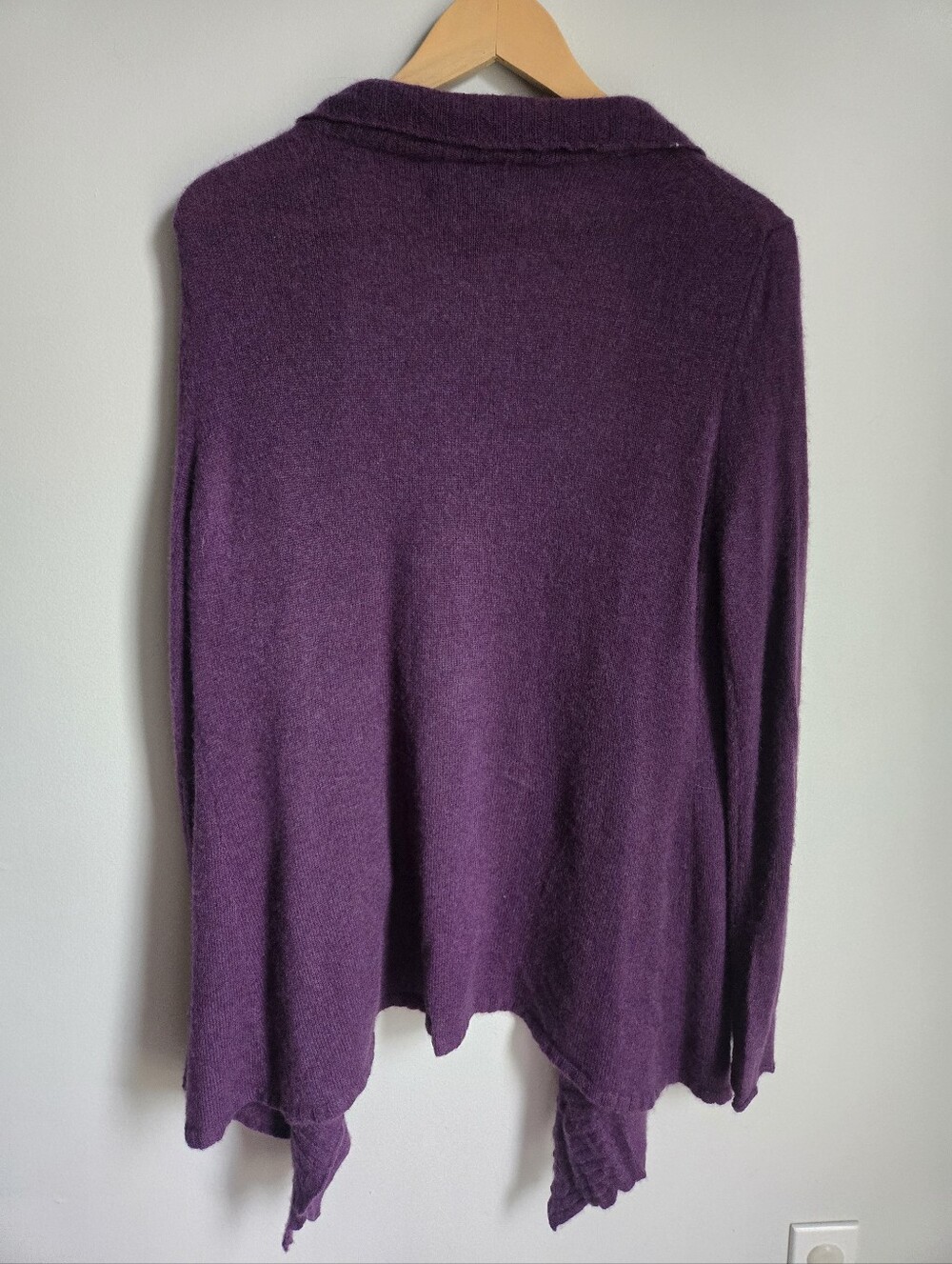 CYNTHIA ROWLEY Deep Purple Ruffle-Trim Cashmere Open Cardigan - Picture 7 of 8